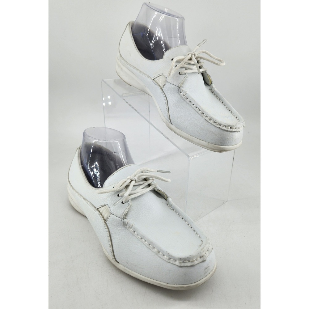 Cobbie Cuddlers Carlisle Loafers Womens 8W White Leather Lace Up Moc Toe‎ Shoes